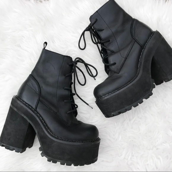 UNIF Shoes - UNIF Black Leather Platform “Choke” Lace Up Boots